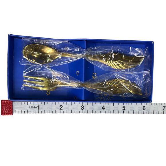 Angel Wings Children's Fork & Spoon Cutlery Gift Set Stainless Steel Gold Plated - Picture 14 of 14